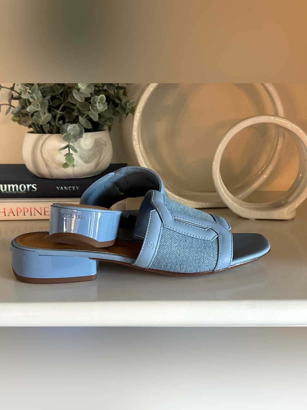 Franco Sarto Light Blue Open-Toe Slide Mules - Picture 4 of 4